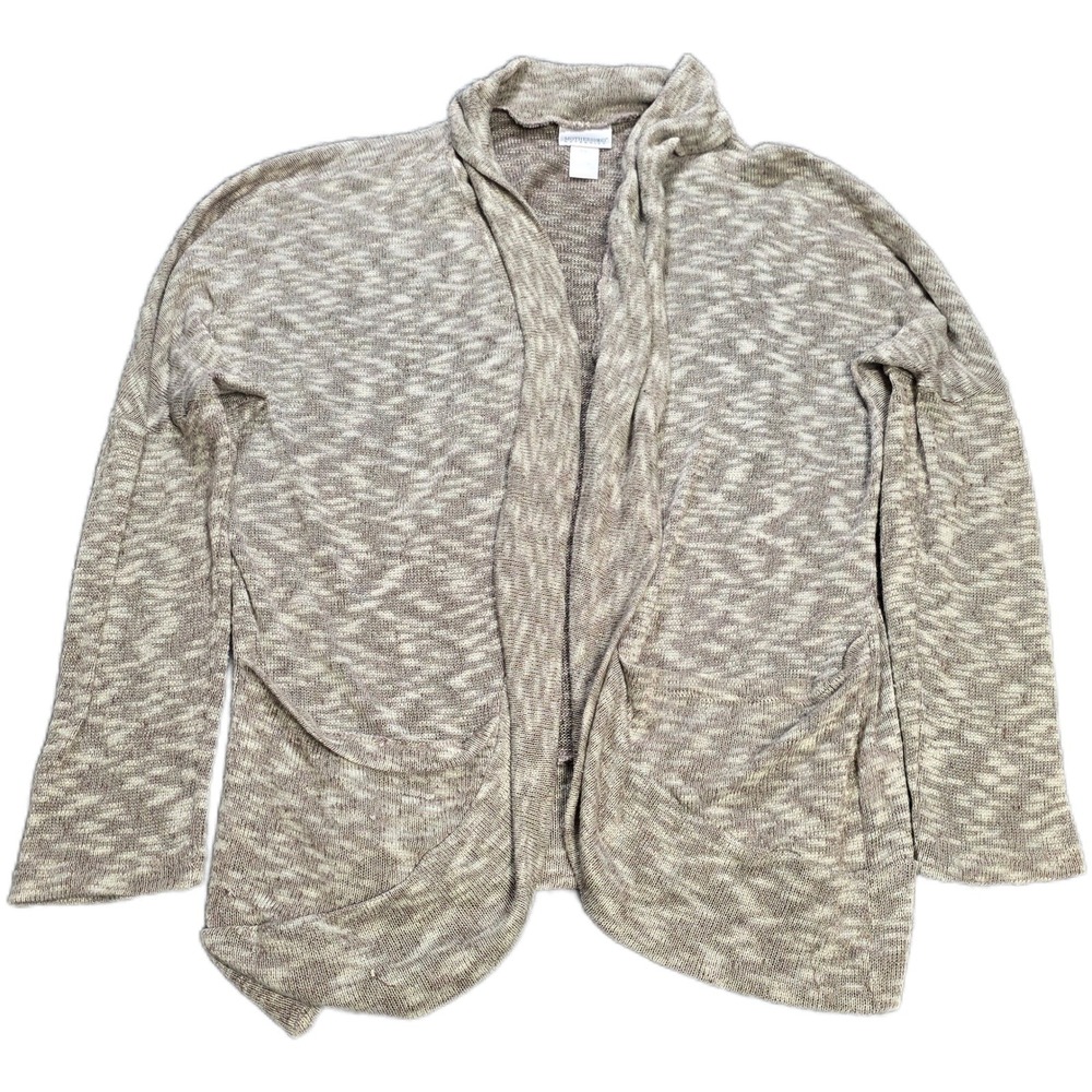 Motherhood Maternity Space Dye Open Front Cardigan XL Tan White Knit Pockets